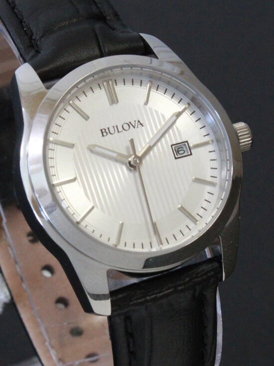 Bulova Accessories - Bulova Ladies Classic Dress Watch Stainless, Silver Textured Dial, Black Strap